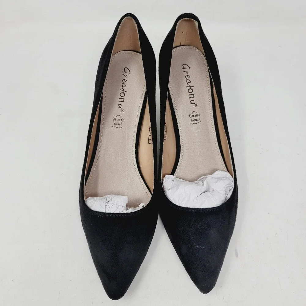 Greatonu Women's Pumps Sz 7.5 M Pointed Closed Toe Low Heel Dress